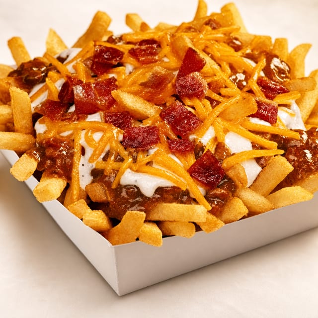 Loaded Fries w/ Nacho Cheese, Bacon and Ranch.